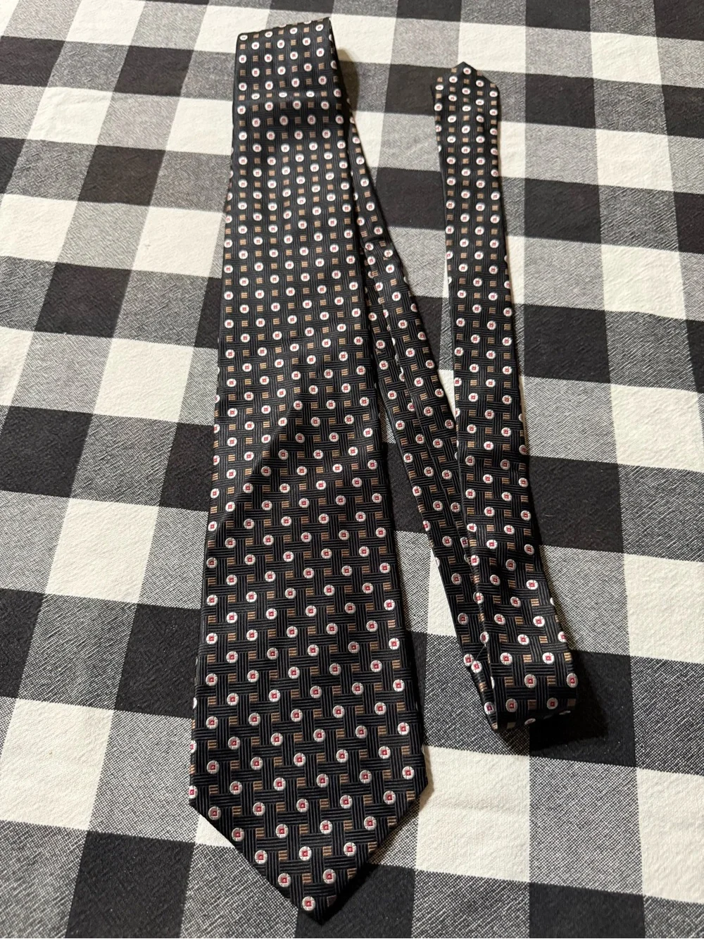 Geoffrey Beene Black Tie with Red and White Dot Squares